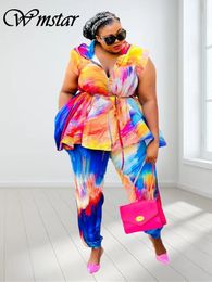 Women's Plus Size Tracksuits Wmstar Women Clothing Two Piece Set Hoodies Tie Dye Casual Loose Top and Pants Matching Suit Wholesale Drop 230426