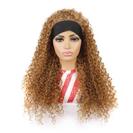 Ice silk hair band wig head cover female chemical Fibre deep curly long hair head cover brown wig head cover