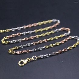 Chains Real 18K Mlti-tone Gold Chain For Women 2.5mm Anchor Link Necklace 43cm/17inch Stamp Au750