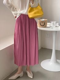 Skirts 2023 Summer Long Pleated For Women Pink High Waist A Line Fold Maxi Skirt Elegant Slim Korean Style Straight Purple