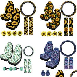 Car Seat Covers Ers 9 Pieces Sunflower Accessories Kit Include 2 Front Steering Wheel Er Piece Drop Delivery Mobiles Motorcycles Inte Dh41V