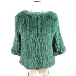 Fur Harppihop*new Hot Sale Women Real Rabbit Fur Knitted Coat Jacket Vests Wraps Smock Overall 11 Colours Black Beige