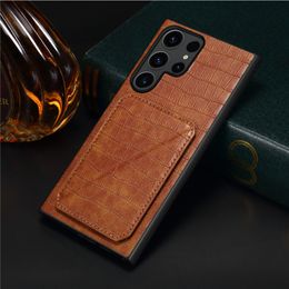 Magnetic Crocodile Grain Phone Case for iPhone 15 Plus 14 13 12 11 Pro Max Samsung Galaxy S23 S24 Ultra S23FE Dual Card Slots Alligator Leather Wallet Bracket Shell