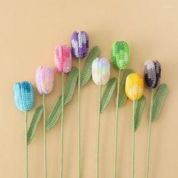 Decorative Flowers Knitting Flower Tulips Hand-knitted Gradient Tulip Fake Bouquet Valentine's Mother's Day Gift Wedding Party Home