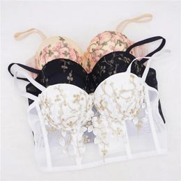 Women's Tanks French Lace Bra Embroidery Floral Tank Tops For Women Summer Sexy Backless Cropped Top Female Camisole Y4102