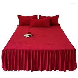 Bed Skirt Red Wedding Single Piece Winter Milk Plush Cover Non Slip Sheet Three