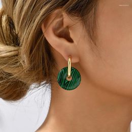 Hoop Earrings Trendy U-shape Geometric With Natural Stone Crystal Round Donuts Pendant Earring Women's Fashion Jewelry