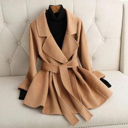 Women's Jackets Women Mid-length Coat Adjustable Waist Thick Warm Cardigan Stylish Lace-up Belted Overcoat For Slim