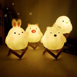 s Cute Pig Rabbit Led Bear Tiger Night for Christmas New Year Gift Children Bedroom Decoration Lamp Moon Light AA230426