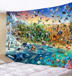 Tapestries Sea Land Air Animal Landscape Tapestry Forest Rain Ocean World African Grassland Fauna Wall Hanging Decorations Sheet M8168023