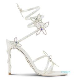 Summer Sexy Rene Margot Crystal Sandals Shoes Snake Wrapped High Heels Butterflies Strappy