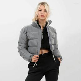 Women's Trench Coats Women Short Puffer Jacket Cotton-Padded Thick Drawstring Parkas Winter Bubble Zipper Warm Coat Ladies Casual Street