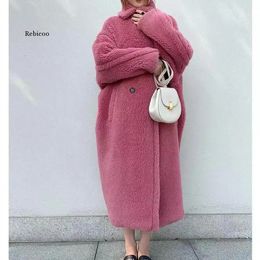 Women's Wool Blends Pink Long Teddy Bear Coat Women Winter Warm Women Faux Fur Coat Ladies 8 Colors Teddy Jacket Ladies Outdoor Overcoat 231127