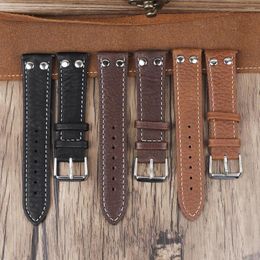 Watch Bands Genuine Leather Lychee Pattern Band Black Coffee Brown Rivets Watchband Wrist Strap Belt Bracelet 18mm 20mm 22mm 24mm