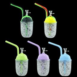 Latest Colourful Silicone Caps Cup Style Pipes Bubbler Philtre Portable Removable Dry Herb Tobacco Glass Bowl Cigarette Bong Holder Waterpipe Smoking DHL