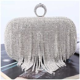 Shoulder Bags Newtassel Diamonds Evening Finger Ring 2023 Small Clutch Chain One Side Rhinestones Party Wedding Handbags Purse 230426