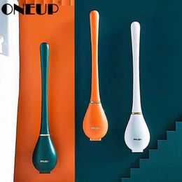 Brushes ONEUP Silicone Brush Head Texture Toilet Brush with Bracket Set WallMounted LongHandled Cleaning Brush Bathroom Accessories