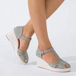 Sandals Women Fashion Summer Hollow Pattern Heel Thick Bottom Wedge Size 8 Wide Dress