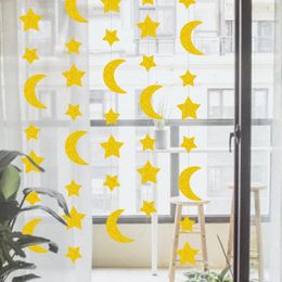 Party Decoration Bling Moon Star Banner With Glitter Decorating Paper Garland For Eid Mubarak Ramadan Decorations Wedding Birthday Decor