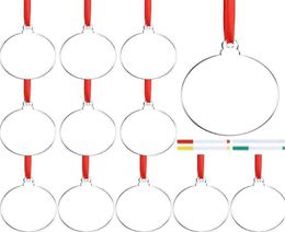 Stock 24 Piece 3Inch Transparent Clear Circle Christmas Hangtag DIY Blank Round Acrylic Xmas Tree Ornaments Pendant xu3104187