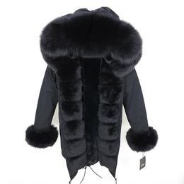 Fur 2022 Winter Jacket Women Real Fur Coat Natural Fox Fur Collar Hood Loose Long Parkas Big Fur Outerwear Detachable