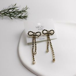 Stud Earrings Black Bowknot Tassel Women's European And American Long Style Fashion Exaggerated Wholesale