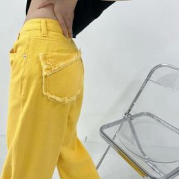 Women's Jeans Women's Fashion Streetwear High Waist Casual Yellow Women Wide Leg Pants Trousers Female Jean Femme Denim Bagge Mom