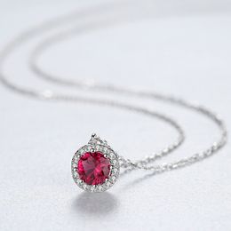 Charming Synthetic Ruby s925 Silver Pendant Necklace Women Luxury Brand 3A Zircon Necklace Collar Chain Female Star Same Style High end Jewelry Valentine's Day Gift