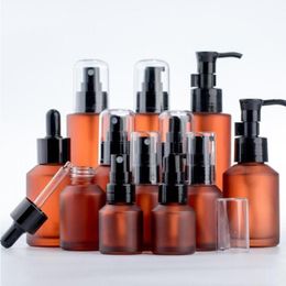 15ml 30ml 60ml 100ml Amber Brown Glass Bottle Protable Lotion Spray Pump Container Empty Refillable Travel Cosmetic Cream Shampoo Packi Swxq