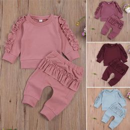 Clothing Sets 2-piece Cute Ruffle Newborn Baby Girls Outfit Set Long Sleeve Cotton Tops+Pants Autumn Winter Casual Set for Kids Girls