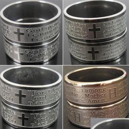 Band Rings Whole 100Pcs Top Mix Relius Engarved Jesus Prayer Stainless Steel Ring Etched Men Relin Faith Church Activity Drop Delive Dhbns