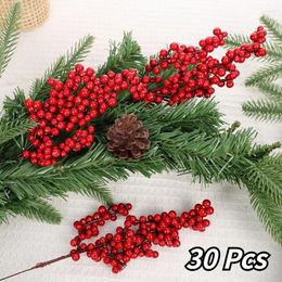 Decorative Flowers 1/30PCS Artificial Berries Christmas Decoration Red Berry Branches For Xmas Tree Table Ornaments Fruit Wreath Party Home