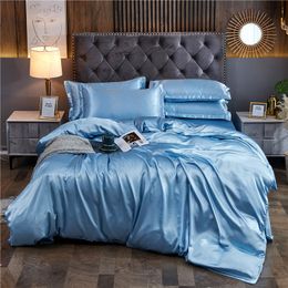 Bedding sets Solid Color Bedding Set Luxury Soft Bed Sheet and Pillowcase Quality Quilt Duvet Cover Set Summer Bed Linen For Home Double King 230427