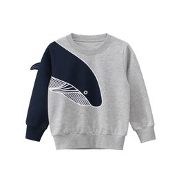 T-shirts 27kids Autumn Winter Boys Cotton Children Clothes Long Sleeve Grey Whale Pattern Sweatshirts Toddler Casual Clothing 2-9years 230427