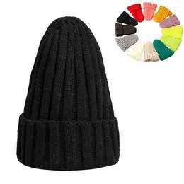 Berets Winter Knitted Beanies Hat Casual Solid Skull Cap Women Men Cotton Blends Warm Knit Elastic Unisex Accessories