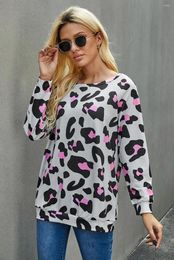 Women's Blouses Grey Leopard Long Sleeve Top For Women