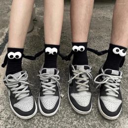 Women Socks 1pair Magnetic Suction Hand In 3D Doll Couple Mid-tube Cotton Black White Holding Hands Long With Magnet