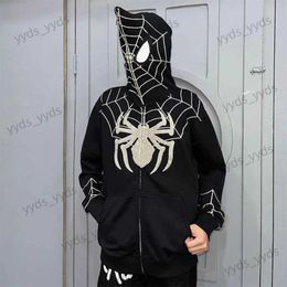 Men's Hoodies Sweatshirts Y2k Men Spider Print Hoodies Women Hip Hop Zipper Long Sleeve Jacket Coats Autumn Winter Harajuku Casual Loose Hooded Sweatshirt T231127