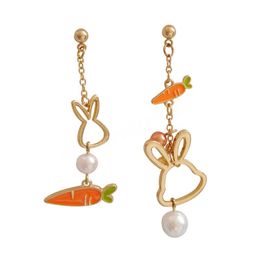 Trendy Hollow Rabbit Carrot Dangle Earrings Women Girls Creative Asymmetrical Bunny Pendant Earrings Ear Studs Jewellery Gifts