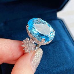 Cluster Rings Exquisite Elegant 12 Aquamarine Gemstone Engagement For Women Wedding Anniversary Birthday Party Ring Gifts