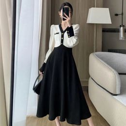 Urban Sexy Dresses Elegant and beautiful women's fashion V-neck long sleeved women's clothing high-quality clothing from Dongmen South Korea 231127