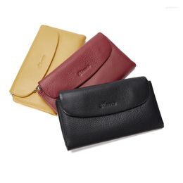 Wallets Annmouler Natural Genuine Leather Wallet Functional Coin Purse Brand Design Card Holder Multi Pockets Money Bags Trifold Bag