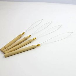 Pulling Needle Loop Threader Wooden Handle needles for micro bead human hair hair extensions tools in stock 12 LL