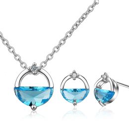 Bracelet Earrings Necklace 925 Sterling Silver Blue Crystal Elegant Jewellery Sets For Women Wedding Necklaces Accessories GaaBou 231127