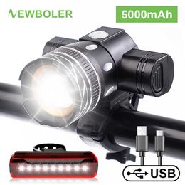 Bike Lights NEWBOLER 5000mAh Bicycle Light 800 Lumen T6 led Bike Headlight Zoom USB Rechargeable Aluminium Alloy Upgrade Mount Bike Accessory P230427