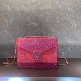 Evening Bags Retro luxury chain bag shiny crystal handbag fashion design shoulder black messenger Joker solid color woman 231127