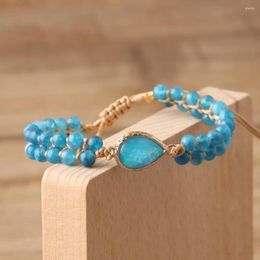 Strand 4mm Apatite Stone Beads Double Layer Twine Braid Bracelet For Women Men Water Drop Multicolor Opal Dainty Jewelry