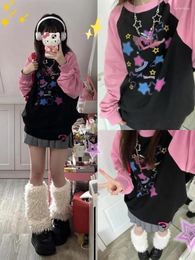 Women's Hoodies ADAgirl Women Star Graphic Y2K Aesthetic Raglan Sleeve Sweatshirt E-girl Oversized Harajuku Tops Cutecore Kawaii Clothes