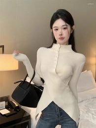 Women's Sweaters Pure Sexy Girl Irregular Solid Color Sweater Autumn/Winter High Neck Slim Fit Bottom Knitted Pullover Female Clothes