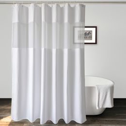 Curtains UFRIDAY White Lattice Polyester Shower Curtain with Mesh Window Waterproof Fabric Hotel Bathroom Curtain with Light Mesh Window